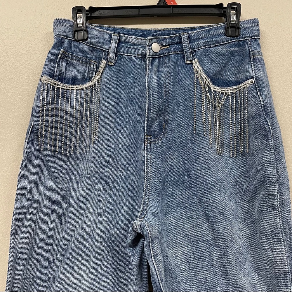 Women's Blue Jeans with Rhinestone Detail, Size Medium (4-6)